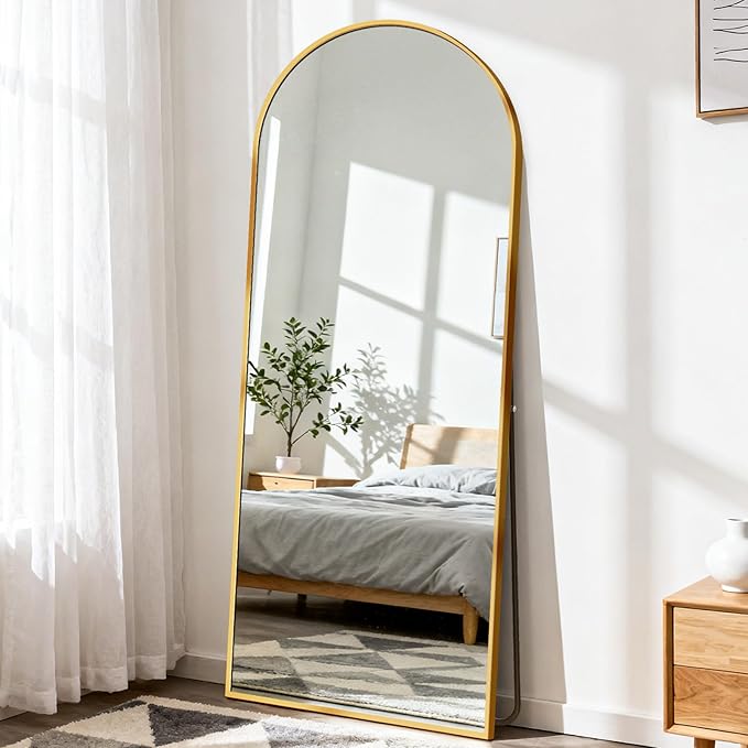 Mirror Full Length, Upgraded Body Wall Mirrors with Shatter-Proof Glass, Floor Standing, Hanging or Leaning, Tall Mirror with Stand Aluminum Alloy Frame for Bedroom