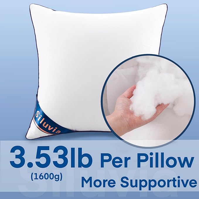 Siluvia 30"x30" Pillow Inserts Set of 2 Square Throw 30 Pillows with 100% Cotton Cover for Sofa, Couch, and Bed - White