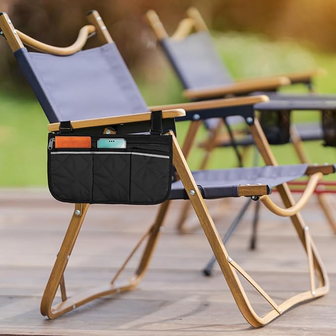 Camping Armrest Storage Bag, Chair Armrest Organizer, Car Seat Hanging Bag, Extended Back Buckle Canvas Beach Chair StorageBag, Side HangingBag For Bedside/Outdoor/Beach/Camping(black)