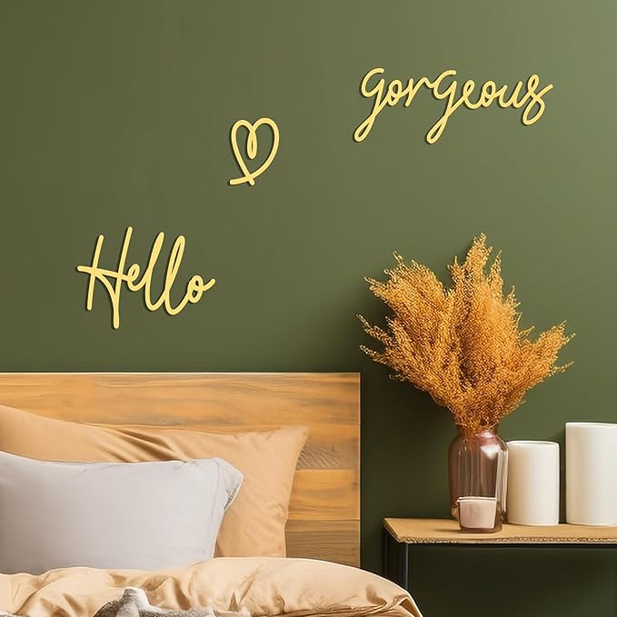Bnesi Hello Gorgeous Heart Sign Wall Decor Gold Office Decor Modern Hello Gorgeous Elegant Metal Wall Art Decor for Bathroom, Bedroom, Lash room (Gold, Medium)