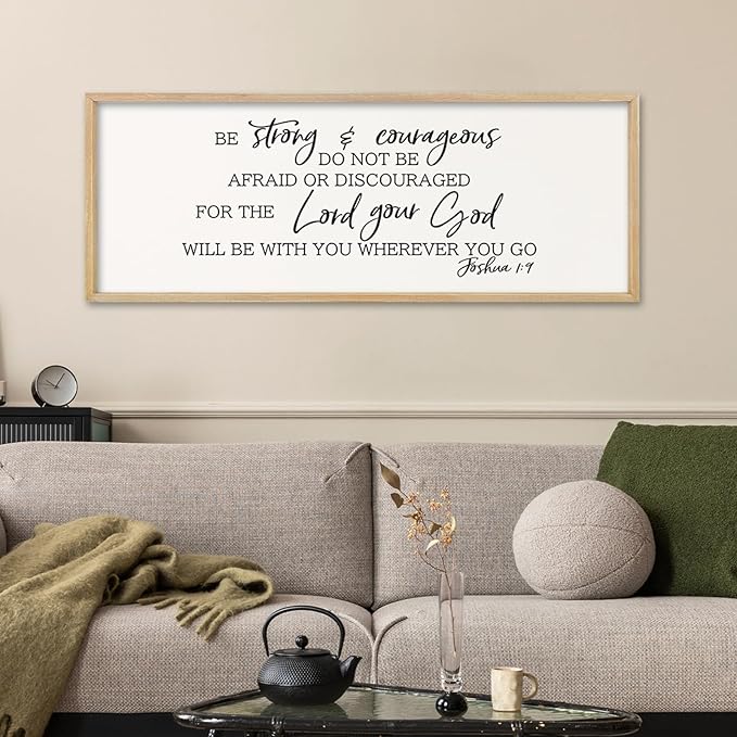 comurdyo Be Strong and Courageous Sign Joshua 1:9 Wall Decor 40"x15" Bible Verse Plaque Christian Faith Inspirational Quote Large Rustic Wooden Wall Hanging Art (Wood)