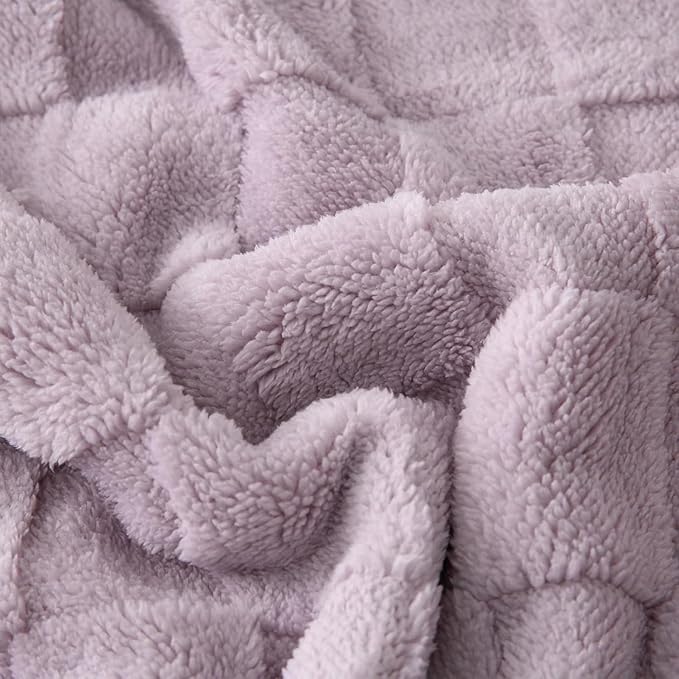 Sherpa Throw Blanket for Couch, Flannel Cozy Thick Soft Blanket for Bed - Fleece, Purple, 80x90 Inches