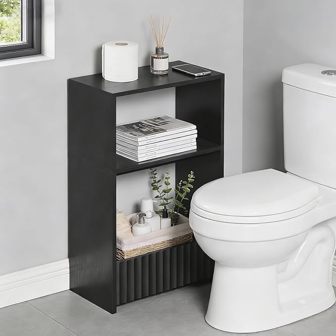 Small Narrow Side Table with Open Storage Shelves, 3-Tier Skinny End Table for Small Space, Slim Nightstand, Skinny Couch Side Table for Living Room, Bedroom, Entryway, Natural ETBK75101