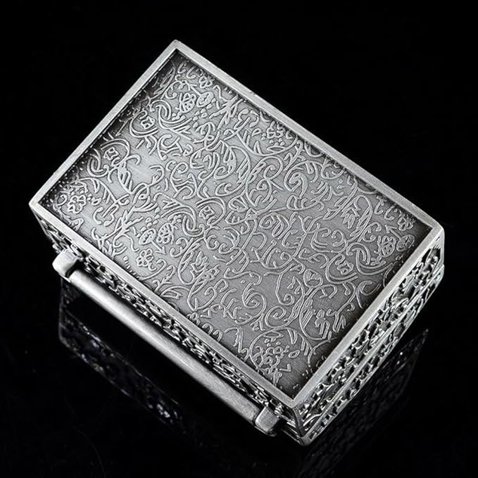 Vintage Metal Jewelry Box Small Trinket Storage Organizer Box Chest Ring Case for Girls Women, Tin Color, Small