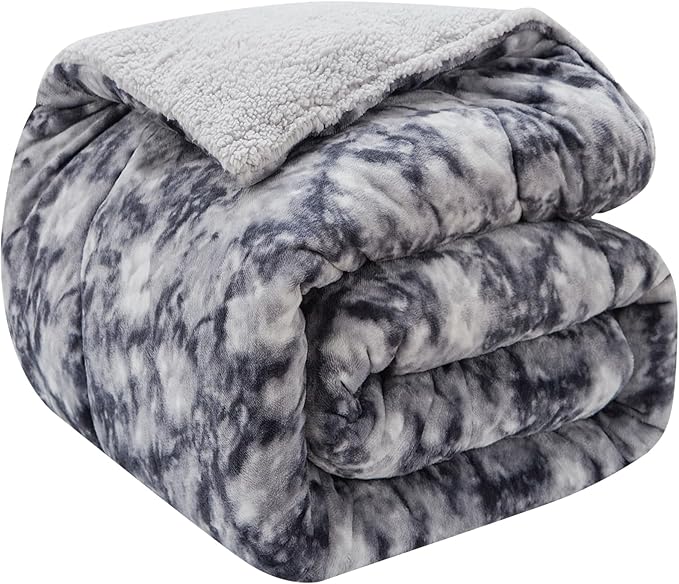 CHOSHOME Sherpa Fleece Throw Blanket- Thick and Warm Blanket for Winter, Soft Fuzzy Plush Queen Size Comforter for Bed - (90" x 90", Tie Dye Grey)