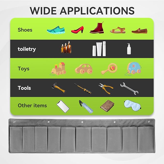 RVMATE RV Shoe Storage Organizer - Hanging Bedside Pockets for Shoes, Boots, and Accessories - Grey, 10 Pockets
