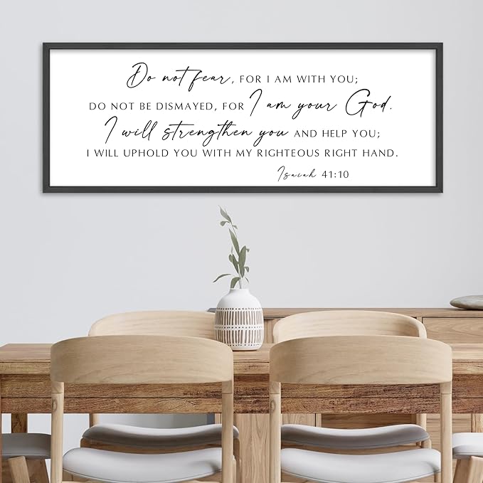 WMZYKJGS Do Not Fear for I Am With You Wall Decor Sign 32"×12" Bible Verse Scripture Isaiah 41:10 Signs Large Christian Religious Living Room Wall Hanging Art (Black)