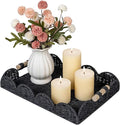 CubesLand Rectangular Scalloped Decorative Centerpiece Tray for Coffee Table, Home Decor, Living Room - Black Tray w/Wooden Handle – Warm and Elegant for Holidays, Housewarmings - Candle Plate Holder