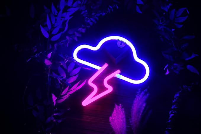 Neon Sign LED Cloud Lightning Neon Signs for Wall Decor Hanging Battery or USB Powered Light Up Neon Lights for Bedroom Aesthetic Kids Room Living Room Bar Party Christmas Wedding Pink