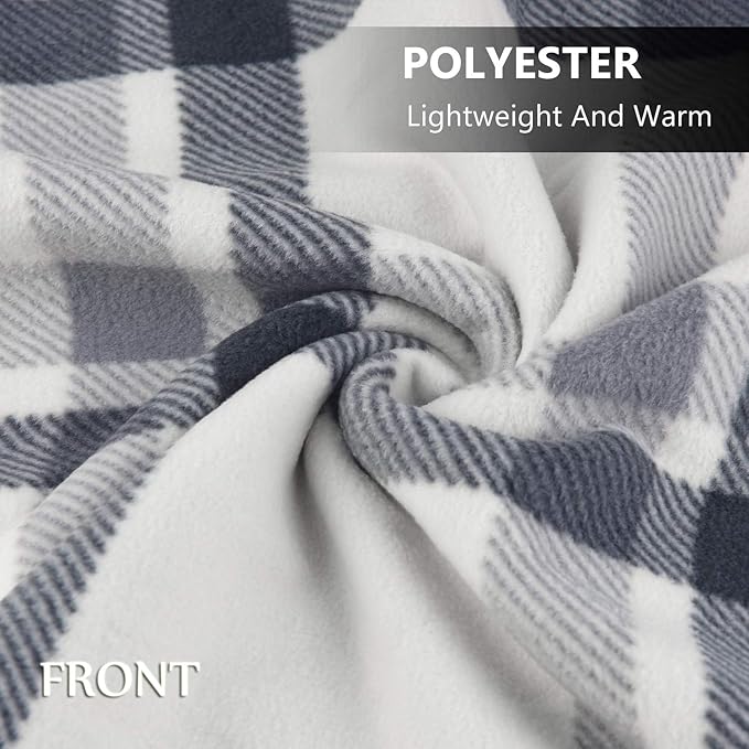 forestfish Fleece Wearable Blanket, Plaid Lap Blanket Comfy Poncho Throw with Buttons for Bed Sofa Office, Grey-White