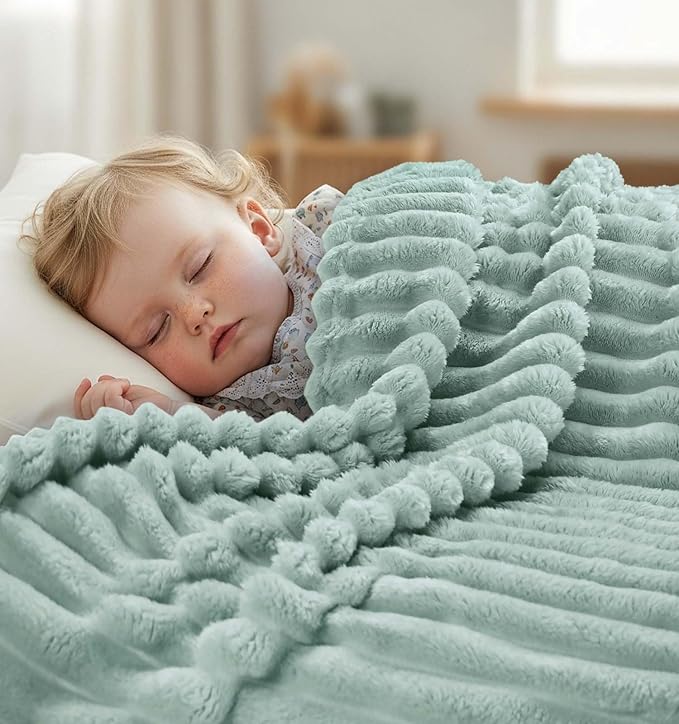 Utopia Bedding Sage Green Striped Fleece Blanket Twin Size – Fluffy, Warm & Lightweight Ribbed Throw for Bed, Sofa & Chair - Soft Cozy Blanket for Home Décor & Gifting (60x80 Inches)