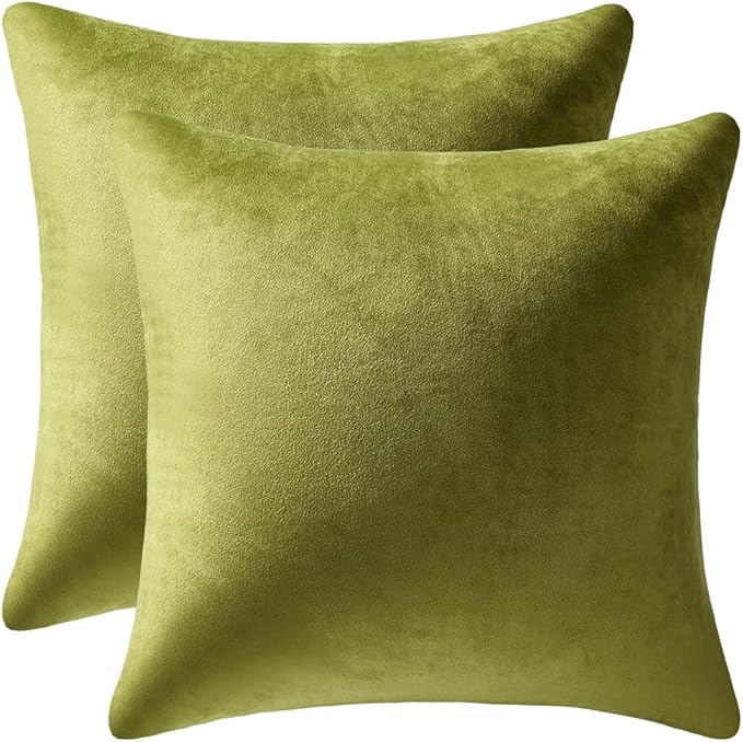 DEZENE Throw Pillow Covers 18x18 Chartreuse: Pack of 2 Cozy Soft Velvet Square Modern Luxury Decorative Throw Pillow Cases for Sofa Couch Living Room Bed Home Decor