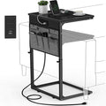 Vagusicc C Shaped End Table with Charging Station, Tall C Table End Table Adjustable Height Side Table for Couch, Small Couch Table Slide Under Sofa Table TV Tray Table for Living Room, Bedroom, Black