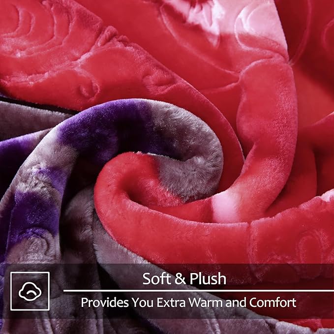 JYK Soft Korean Mink Blanket, 5.7 LB Fleece King 83'' x 91'' - 2 Ply Reversible 520GSM Super Soft Plush, Thick, Warm Bed Blanket for Autumn Winter - Rose/Camellia