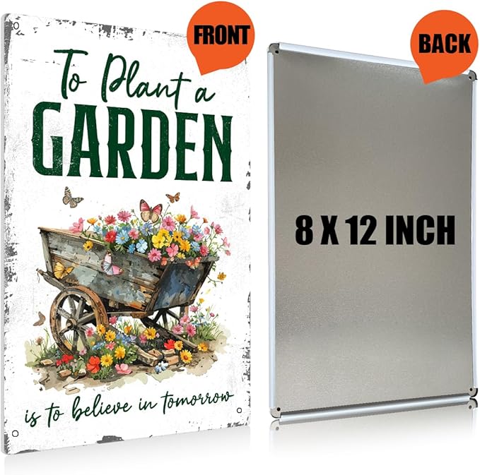 Funny Gardening Essentials Garden Metal Tin Sign for Farm Outside Decor - Humorous Gardening Gift for Women Enthusiasts, 12 x 8 Inches