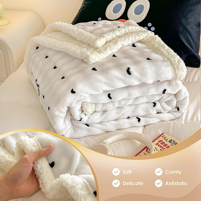 Fluffy Reversible Fleece Blanket Queen Size 90"x90" - Soft Warm Throw for Bed/Couch - Stylish Winter Home Decor, Christmas Birthday Gift for Women Girls