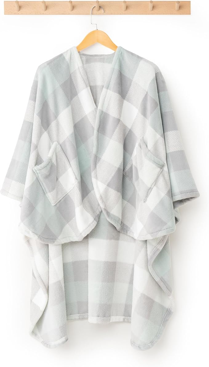 Berkshire Blanket PrimaLush™ Double-Sided Wearable Blanket with Pockets – Ultra Soft Fleece Shawl Wrap for Adults & Teens (One Size, 58" x 64")
