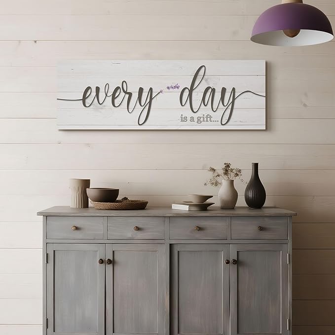 Every Day is a Gift Signs Wall Decor Inspirational Quotes Wall Plaques Family Home Framed Wall Art Vintage Farmhouse Canvas Prints Artwork for Bedroom Living Room Entryway Home Decoration 12x36 inch
