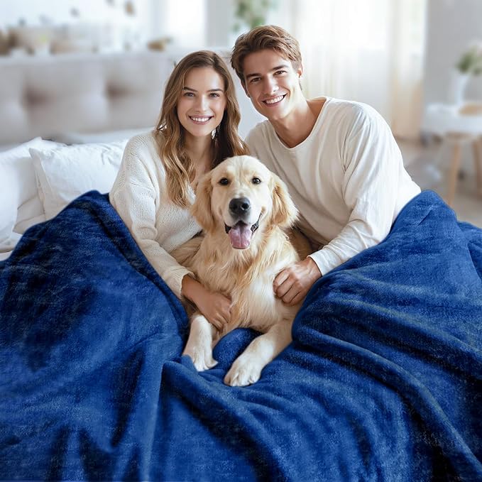 JYK Fleece Plush Blanket - 3.5 LB, 1 Ply Lightweight Korean Style Mink Blanket, Queen 79" x 91" - Super Soft, Warm & Cozy, Microfiber Bed Blanket for All Seasons, Navy
