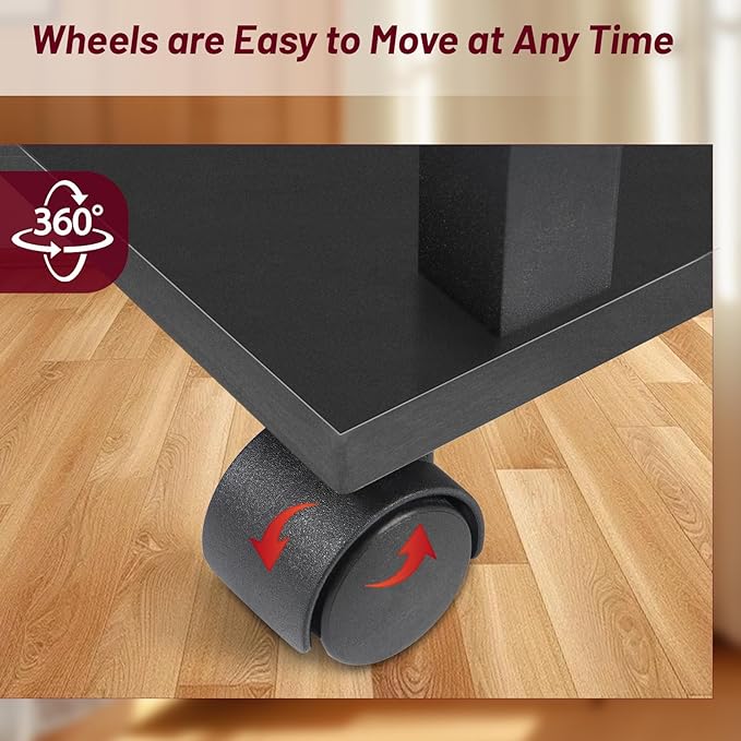2 Pack Black Narrow End Side Table Slim Nightstand with Charging Station (2 USB + 1 AC Outlet), Fabric Drawer & Mute Wheels for Minimalist Small Spaces, Bedroom, Living Room, Office, Couch