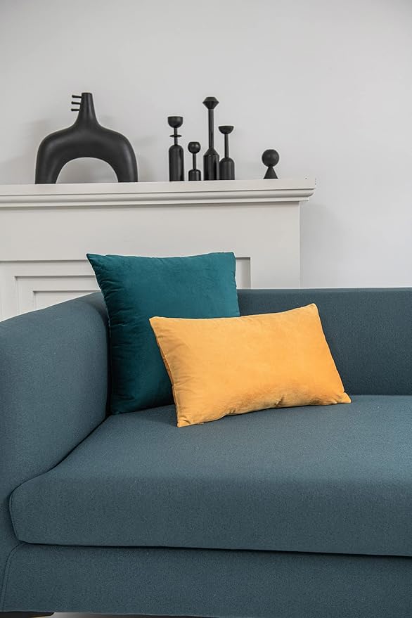 DEZENE Lumbar Pillow Covers 12x20 Mustard Yellow: Pack of 2 Cozy Soft Velvet Rectangular Modern Luxury Decorative Throw Pillow Cases for Sofa Couch Living Room Bed Home Decor