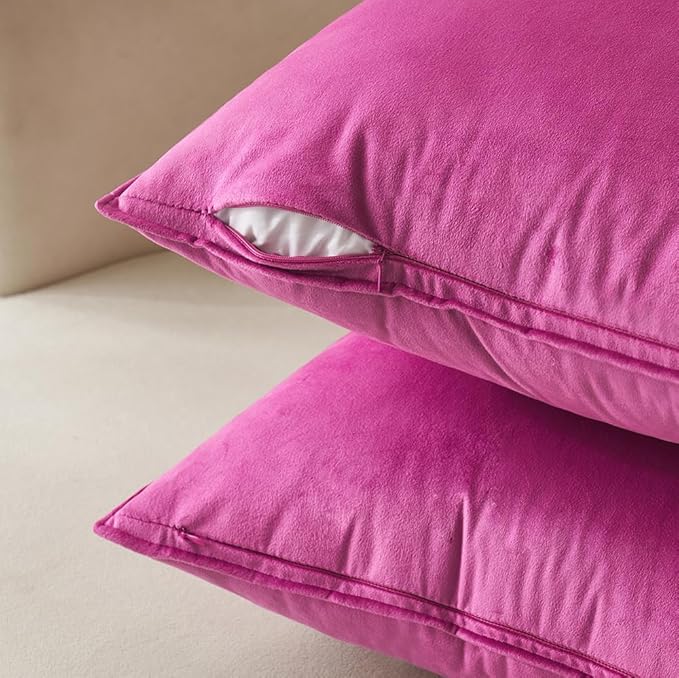 MIULEE Hot Pink Velvet Throw Pillow Covers 16x16 Soft Decorative Solid Square Cushion Cases Pack of 2 Modern Luxury Home Decor for Couch, Sofa, Bedroom