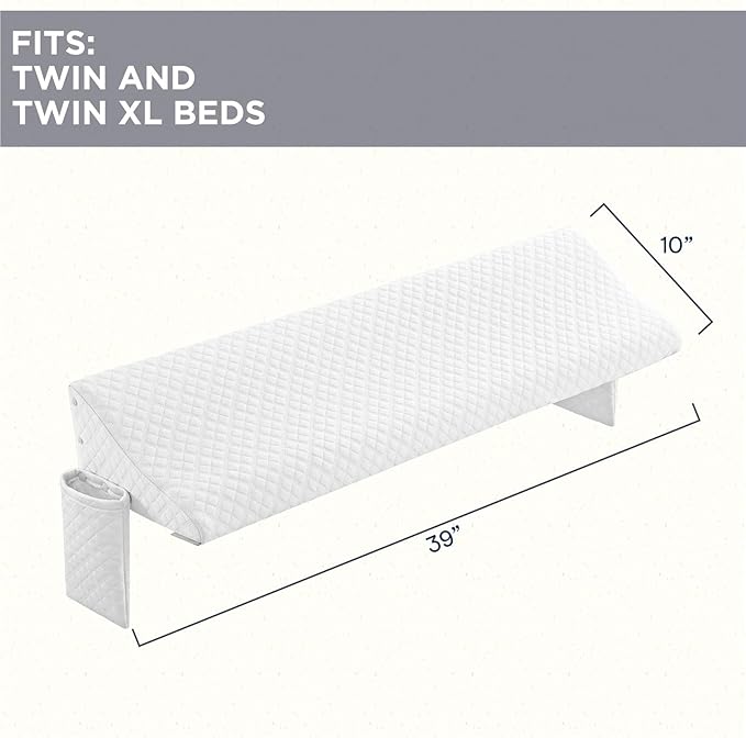 Aeropostale Foam-Filled Bed Wedge Pillow for Twin Beds – Dorm, Kids & Teen Rooms – Headboard Gap Filler with Side Pocket for Bedside Essentials, White
