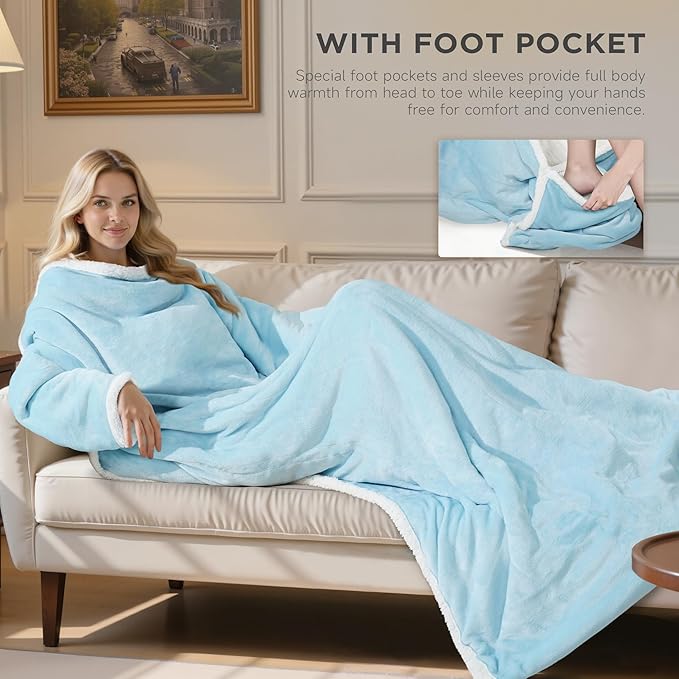 Heated Blanket Throw - Wearable Electric Blanket with 6 Heat Levels & 9 Hours Auto Off,Gifts for Women,Home Office Use,Machine Washable,50"x70"(Blue)