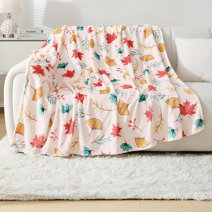 Softan Fleece Blanket - Autumn Leaves Throw Blanket - Fuzzy Lightweight Super Soft Microfiber Flannel Blankets for Couch, Bed, Sofa - Ultra Luxurious Warm and Cozy for All Seasons (50"×60")