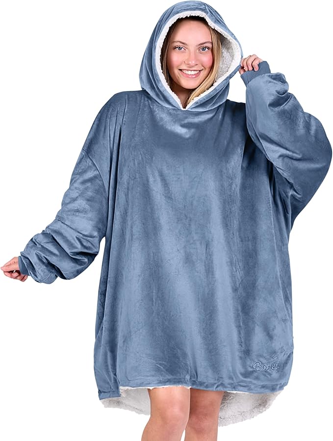 Bare Home Wearable Blanket Hoodie - Soft Plush Sherpa - Warm and Cozy - Oversized Wearable Blanket - Adult & Kid Sizes