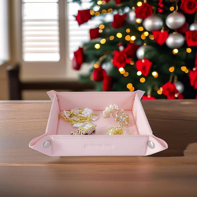 UnionBasic Valet Tray, Jewelry Tray for Rings Earrings, Entryway Catchall Caddy for Coins Keys Change, Nightstand Organizer Bedside Valet Holder, Trays for Electronic Gadgets, Lychee Pearl Blush