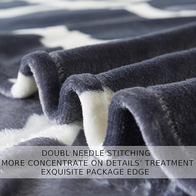 Gray Pattern Throw Blanket, 50x60 Inches Travel Size Microfiber Soft Cozy Fluffy Warm Hand Made Throw Blankets for Couch, Sofa, Chair, Bed, Camping, Picnic,Grey and White