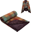 forestfish Fleece Wearable Blanket, Plaid Lap Blanket Comfy Poncho Throw with Buttons for Bed Sofa Office
