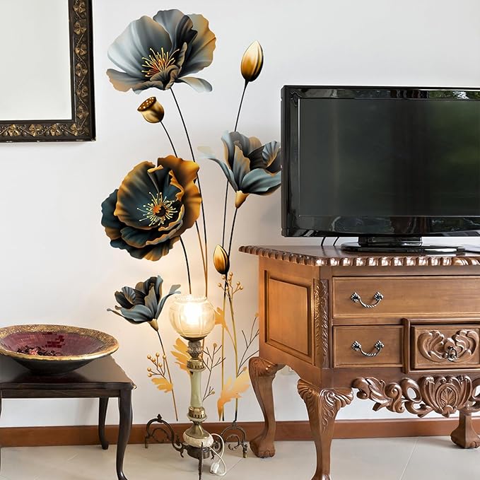 TUOKING Black Gold Flowers Wall Stickers Decor Removable Wall Murals Peel and Stick Wall Art Decal Home Decor for Kitchen,Bedroom,Living Room(MS3241)