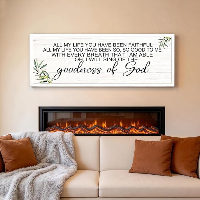 Goodness of God Christian Wall Decor: 40x15 Inch Large Framed Christian Inspirational Wall Art, Religious Scripture Quote Wooden Sign, Christian Home Decor for Living Room Bedroom, White