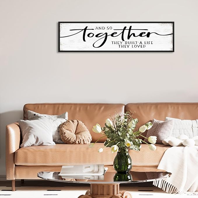 And So Together They Built A Life They Loved Sign: Wall Decor Farmhouse For Home Decor Bedroom Framed Above Bed Rustic Country Master Wall Art Decor 11.81"x 39.37"