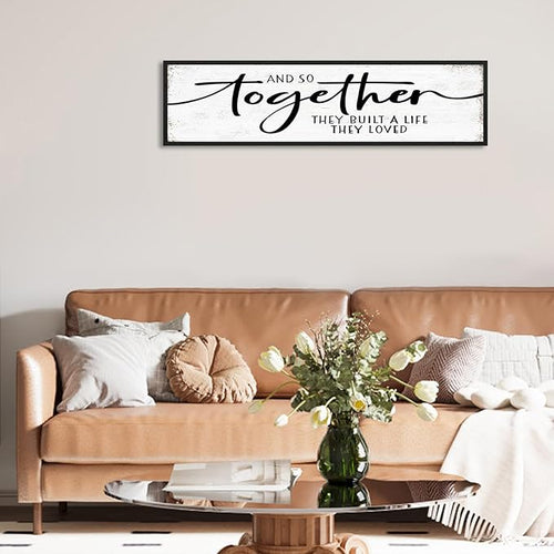 And So Together They Built A Life They Loved Sign: Wall Decor Farmhouse For Home Decor Bedroom Framed Above Bed Rustic Country Master Wall Art Decor 11.81"x 39.37"