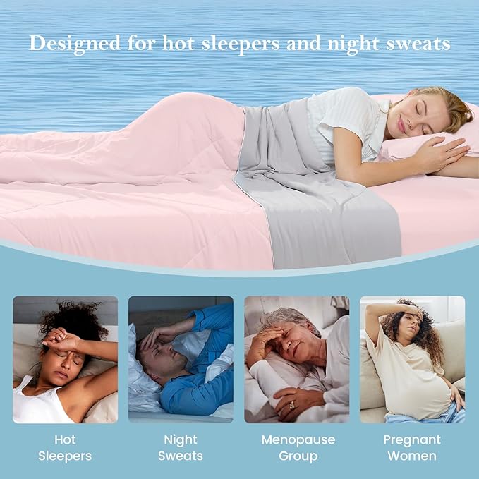 Cozy Bliss Cooling Comforter Twin Size, Cooling Blankets for Hot Sleepers and Night Sweats, Pink Gray Summer Comforter for Twin Size Bed, Breathable Soft Lightweight Silk Smooth