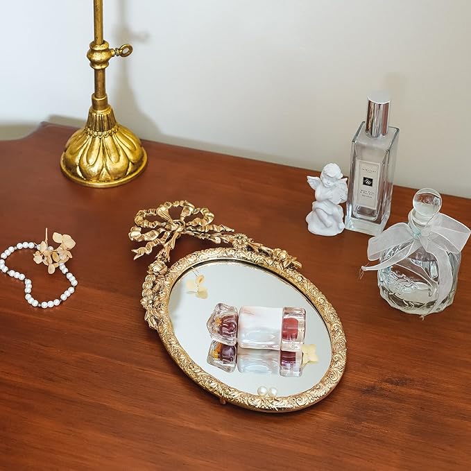 NIKKY HOME Small Wall Mirror, Vintage Hanging Mirrors, Gold Decorative Wall Mirror for Bedroom Living-Room Dresser Decor 10 x 5.7 Inch