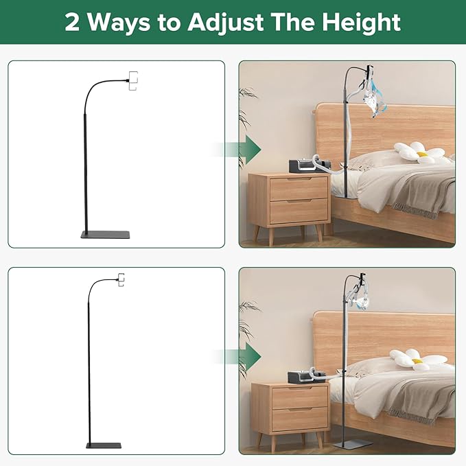 CPAP Hose Holder for Bedside -All-Metal Stand with Aluminum Hook |NoWall Drilling | Fits ResMed/Philips/AirSense Tubing | Helps Keep Hose Clean &Tangle-Free