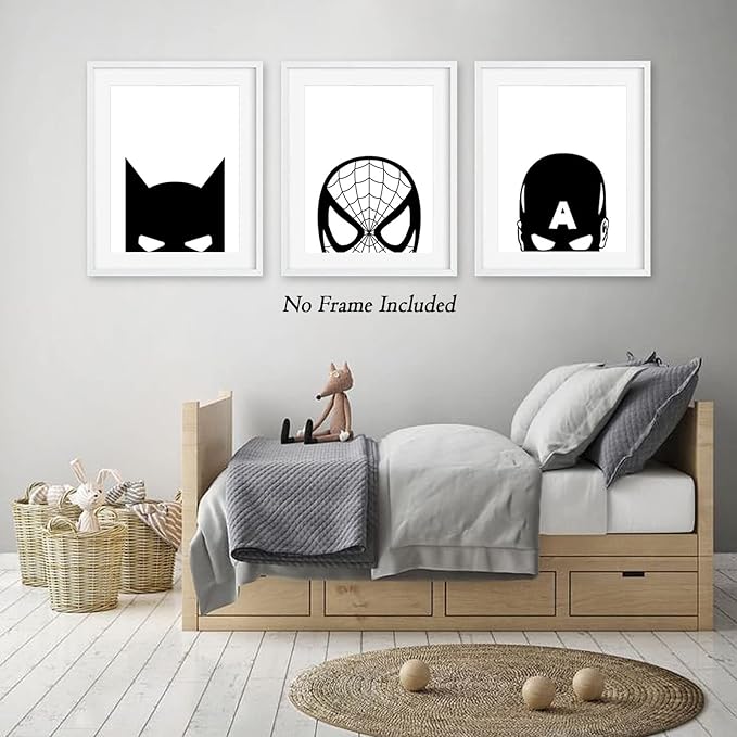 Pennclys Superhero Spiderman Canvas Wall Art Black and White Nursery Wall Art Superhero Posters Spiderman Pictures Painting Wall Decor Superhero Poster for Kids Boy Room 12x16x3 Inch Unframed