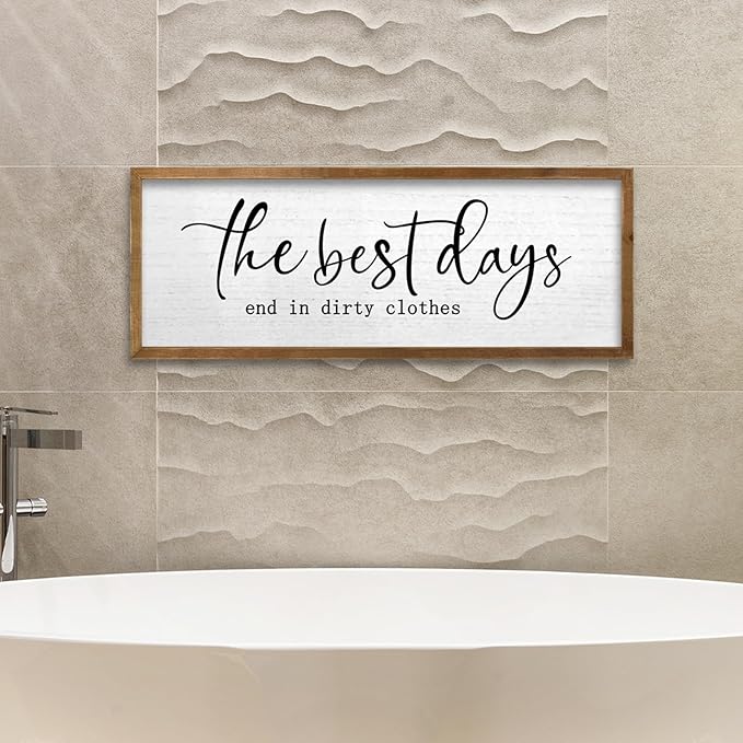 TQianJiang Funny Laundry Room Wall Decor 24"×10" Inspirational Quote Sign for Farmhouse Restroom Toile Restroom Large Simple Washroom Rustic Vintage Wood Framed Wall Hanging Art (Wood)