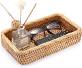 BTSKY Small Remote Basket for Coffee Table Entryway Living Room Rattan Serving Tray 10.1” x 6.1” Handwoven Wicker Baskets Decorative Tray for Wallet Remote Control Trinkets Rings Cosmetics Crackers