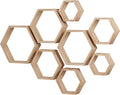 WONFUlity Hexagon Floating Shelves Honeycomb Shelves Wall Mounted Wood Farmhouse Storage Wall Shelf for Bathroom, Kitchen, Bedroom, Living Room,Driftwood Finish Decor,Light Brwon
