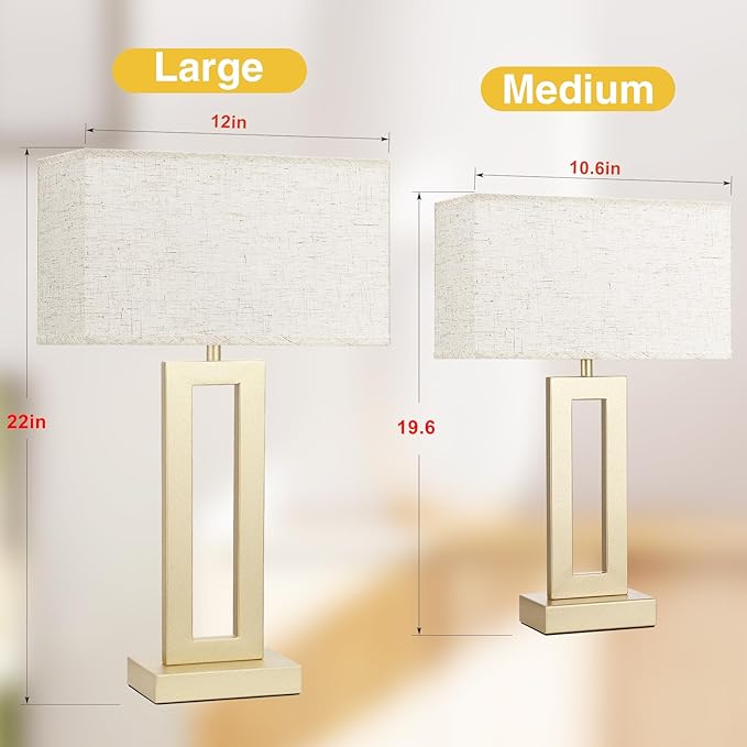 Seealle 22" Tall Bedroom Lamps for Living Room - Touch Gold Bedside Lamps with USB C+A, 3 Way Dimmable Lamp for Nightstand, Modern Night Stands Lamps for End Tables(Beige&Gold)