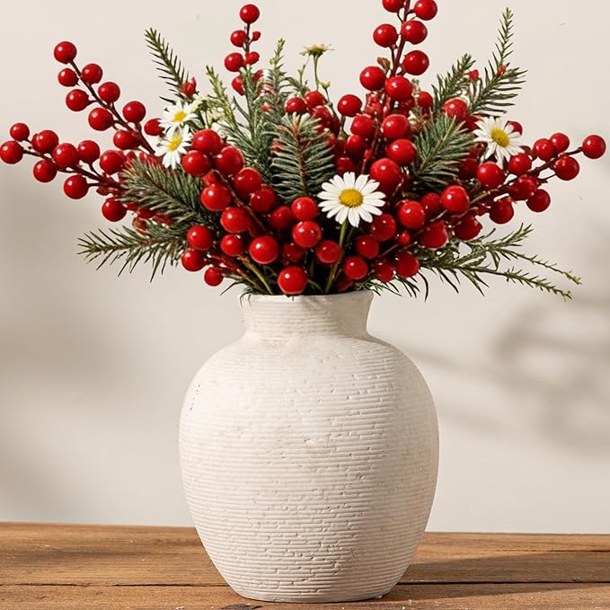 Vanselia Ceramic Flower Vase Home Decor - Small Farmhouse Table Vases Rustic Vintage Living Room Kitchen Bedroom Decorations for House Book Shelf Office Coffee Desk Dining Fireplace (6" Rustic)