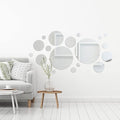 Shappy 32 Pcs Acrylic Mirror Wall Stickers Removable Round Wall Decal Circle Mirror Tiles for Home Bathroom Living Room Bedroom TV Background Decor(Silver,Medium Size)