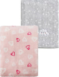 CREVENT 2Pcs 30''X40'' Cute Cozy Fluffy Warm Baby Blankets for Infants Toddlers' Bedding Crib Cot Stroller - Grey Cloud + Pink Heart