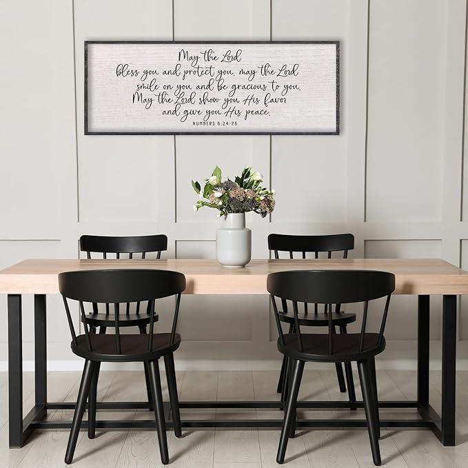 LuZhiQiang Scripture Wall Art 40"x15" May The Lord Bless You And Protect You Numbers 6:24-26 Bible Verse Sign for Living Room Rustic Inspirational Christian Home Large Wood Framed Wall Decor (Black)