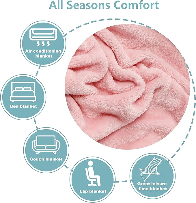 NANPIPER Fleece Blankets, Super Soft Flannel Fuzzy Blanket for Couch, Luxury Cozy Lightweight Microfiber Dog Blanket-Throw Size,Pink